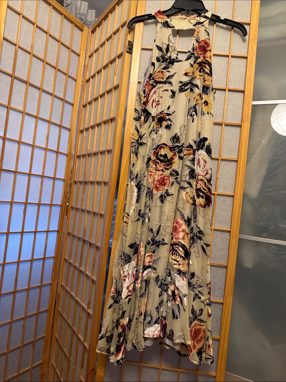 Floral Halter Maxi Dress in Sage with Rose Print